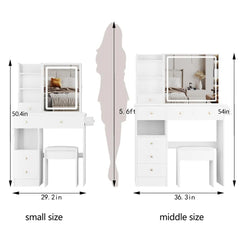 29.2" Bedside Vanity Table with LED Mirror, Power Station, Stool & Hair Dryer Holder