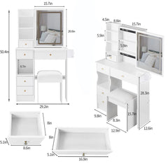 29.2" Bedside Vanity Table with LED Mirror, Power Station, Stool & Hair Dryer Holder