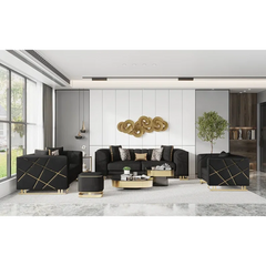 Eveo 3 - Piece Velvet Living Room Luxury Sofa Set