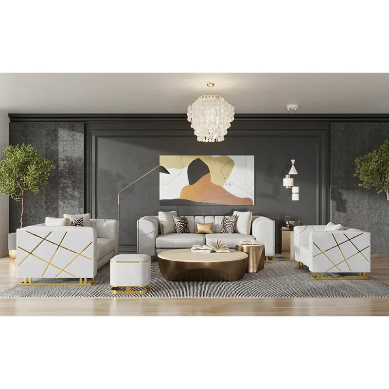 Eveo 3 - Piece Velvet Living Room Luxury Sofa Set