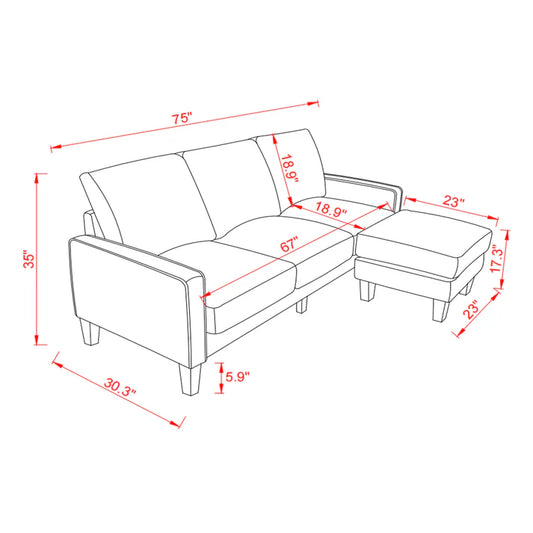 Antro Modern Beige L-Shaped Sofa with Ottoman in Stylish Living Room Furniture in Fabric Upholstery"