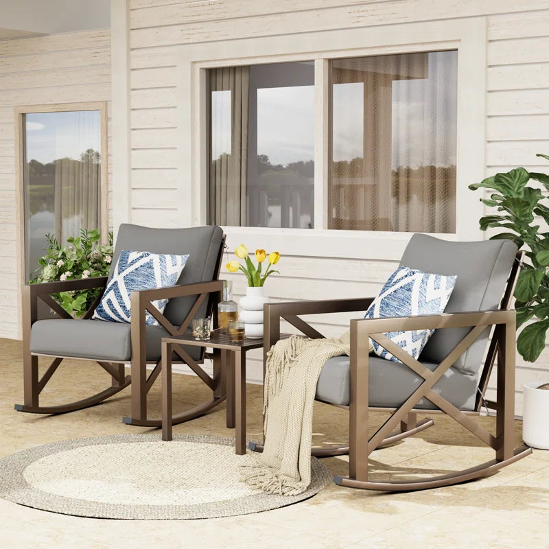 Gagneja 3-piece Outdoor Rocking Chair with Cushions - Wooden Bazar