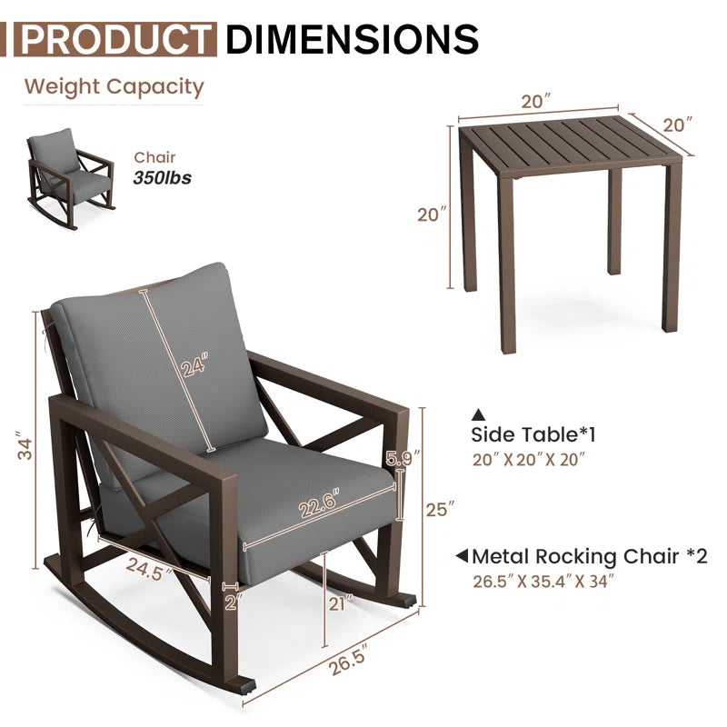 Gagneja 3-piece Outdoor Rocking Chair with Cushions - Wooden Bazar