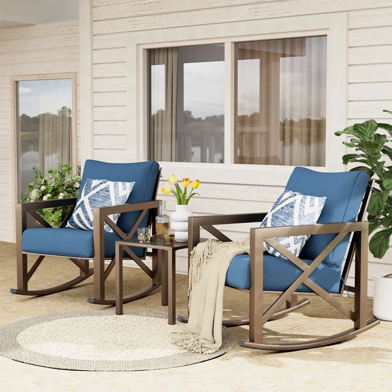 Gagneja 3-piece Outdoor Rocking Chair with Cushions - Wooden Bazar