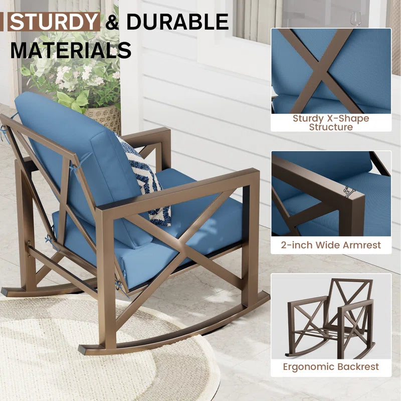 Gagneja 3-piece Outdoor Rocking Chair with Cushions - Wooden Bazar