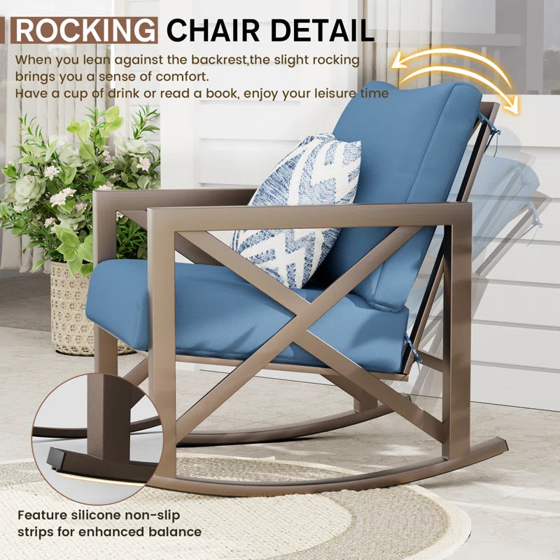 Gagneja 3-piece Outdoor Rocking Chair with Cushions - Wooden Bazar