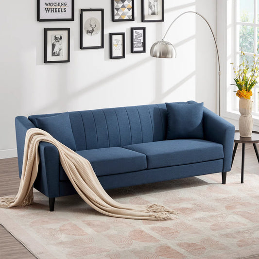 Giggy Upholstered Sofa With Channel Stitching With 2 Accent Pillows - Wooden Bazar