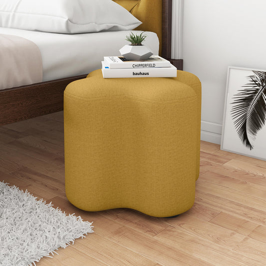 Set of 2 Pouffes Sitting Stool in Mustard Yellow - Wooden Bazar