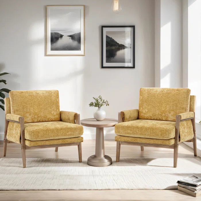 Kerlyun Mid-Century Modern Upholstered Armchair With Wood Frame (Set of 2)