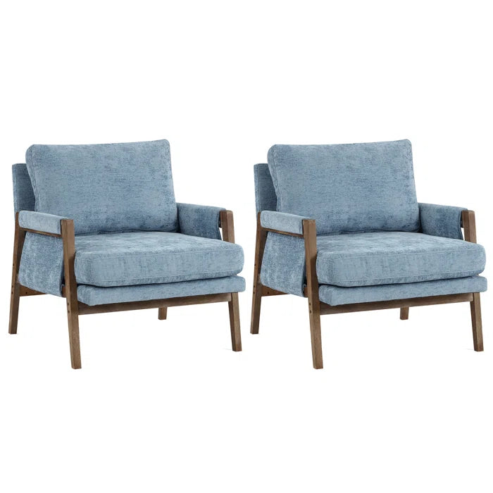 Kerlyun Mid-Century Modern Upholstered Armchair With Wood Frame (Set of 2)