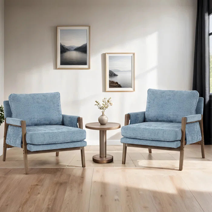 Kerlyun Mid-Century Modern Upholstered Armchair With Wood Frame (Set of 2)