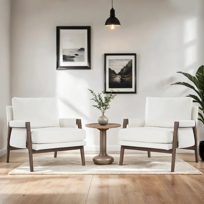 Kerlyun Mid-Century Modern Upholstered Armchair With Wood Frame (Set of 2)