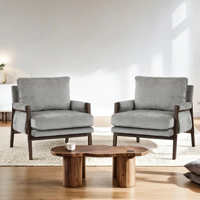 Kerlyun Mid-Century Modern Upholstered Armchair With Wood Frame (Set of 2)
