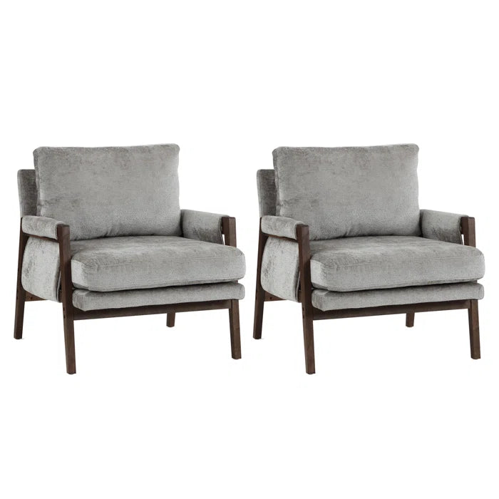Kerlyun Mid-Century Modern Upholstered Armchair With Wood Frame (Set of 2)