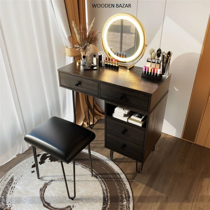 31.4'' Wide Vanity Desk Dressing Table Set with Stool and Mirror - Wooden Bazar