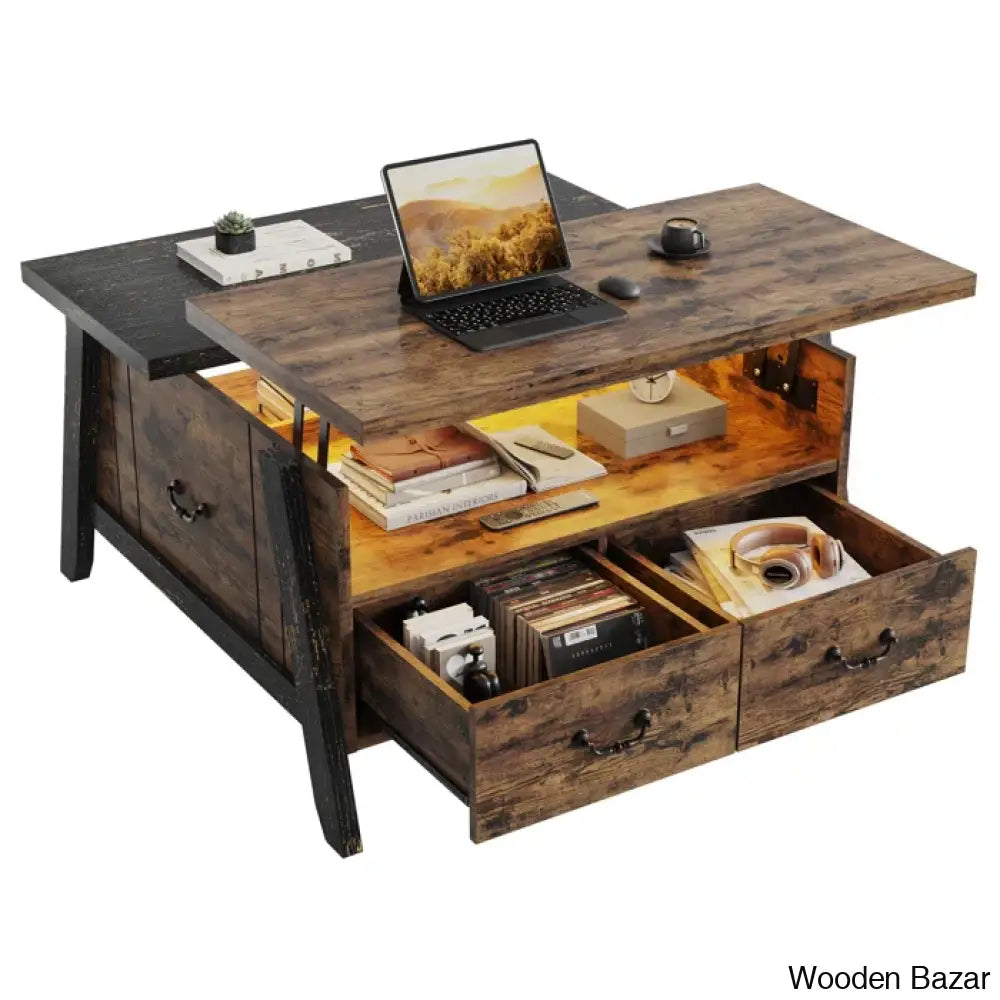 35.4’’ Liftly Top Coffee And Center Table With 2 Storage Drawers