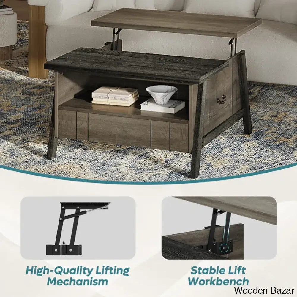 35.4’’ Liftly Top Coffee And Center Table With 2 Storage Drawers