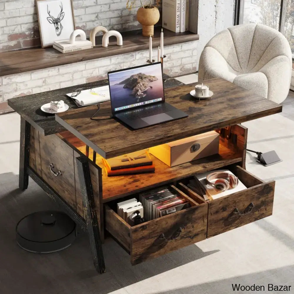 35.4’’ Liftly Top Coffee And Center Table With 2 Storage Drawers