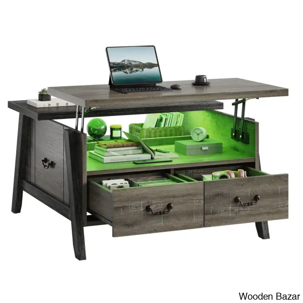 35.4’’ Liftly Top Coffee And Center Table With 2 Storage Drawers