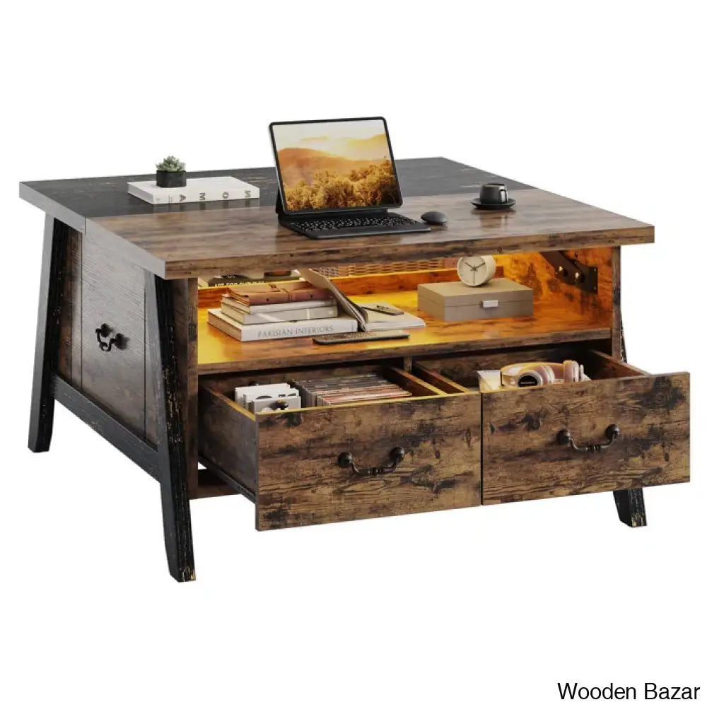 35.4’’ Liftly Top Coffee And Center Table With 2 Storage Drawers