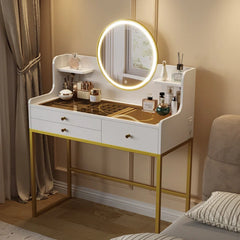 Armaalis White Makeup Vanity With LED Round Mirror And Outlet