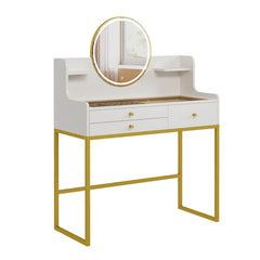 Armaalis White Makeup Vanity With LED Round Mirror And Outlet
