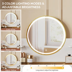 Armaalis White Makeup Vanity With LED Round Mirror And Outlet