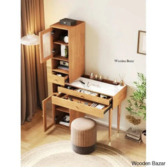 37.4’’ Adjustable Makeup Vanity Dressing Table With Stool Yellow