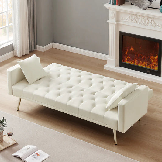 Tremblay Luxury 3 Seater Foldable Chesterfield Sofa Bed In Cream White Color