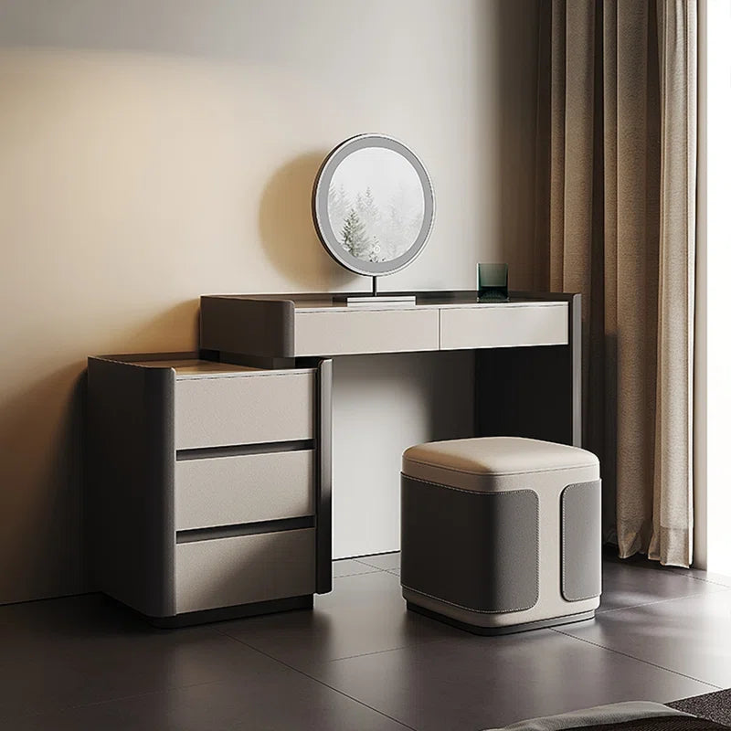 Navylon Grey Rectangular Solid Wood Vanity Table with Storage