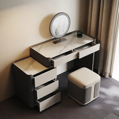 Navylon Grey Rectangular Solid Wood Vanity Table with Storage