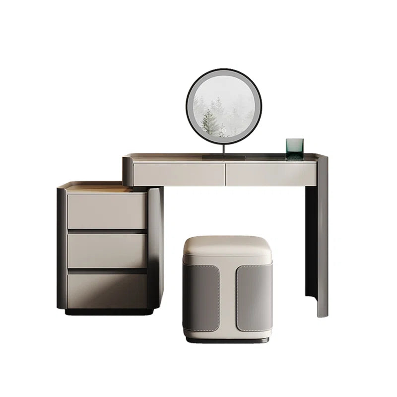 Navylon Grey Rectangular Solid Wood Vanity Table with Storage