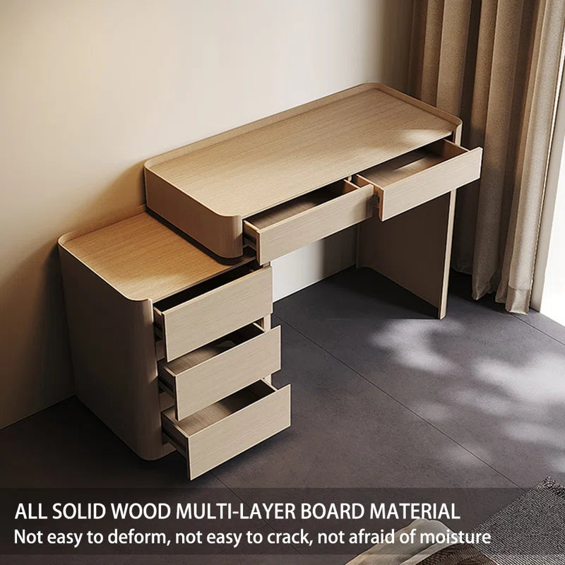 Navylon Grey Rectangular Solid Wood Vanity Table with Storage