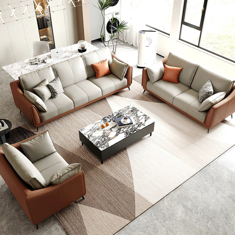 3 - Piece Faux Leather Living Room Set Luxury Sofa Set