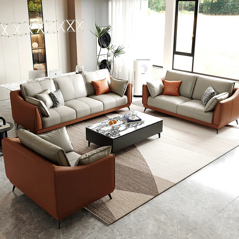 3 - Piece Faux Leather Living Room Set Luxury Sofa Set