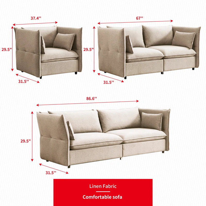 Balus 3 - Piece Living Room Luxury Sofa Set