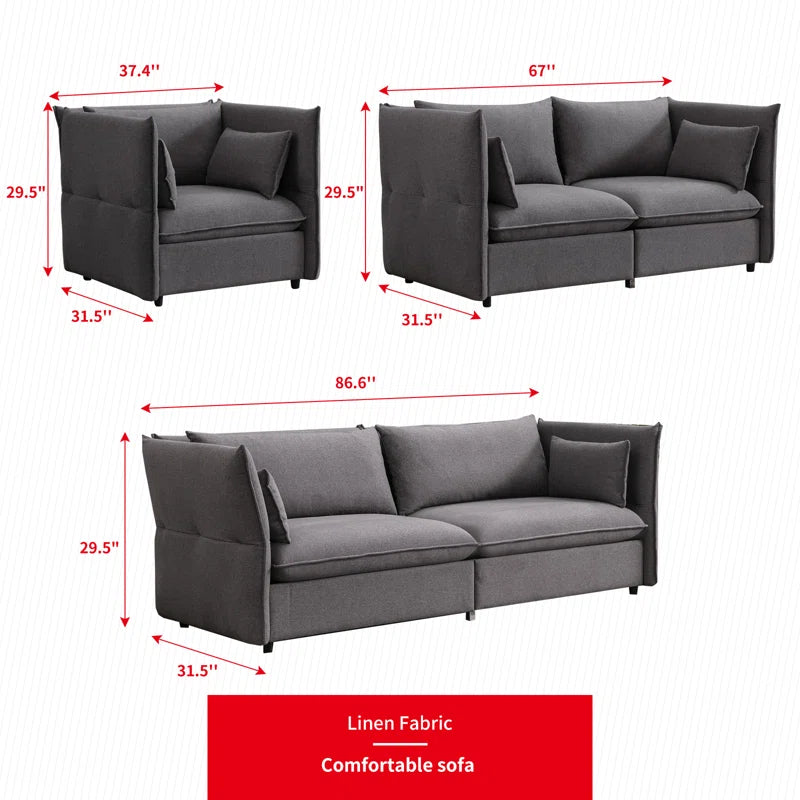 Balus 3 - Piece Living Room Luxury Sofa Set