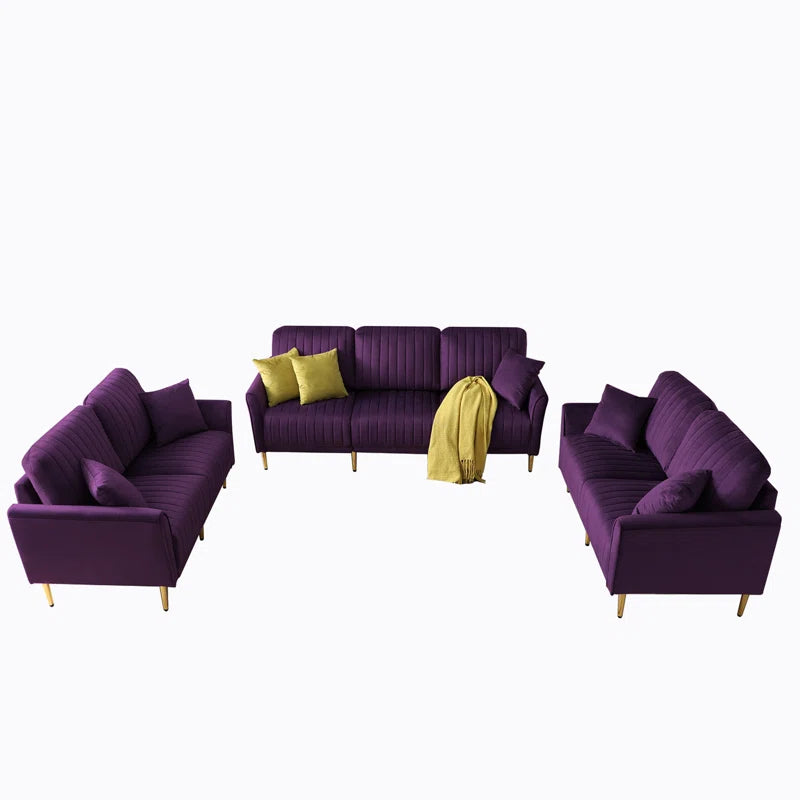 Eveon 3 - Piece Velvet Living Room Luxury Sofa Set