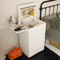 Julet 3 In 1 Vanity Desk With Flip Top Mirror And Foldable Sidetable