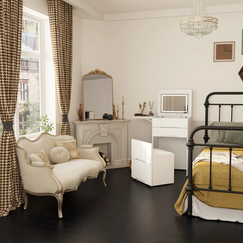 Winny 3 In 1 Vanity Desk With Flip Top Mirror And Foldable Sidetable