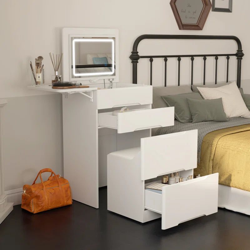 Julet 3 In 1 Vanity Desk With Flip Top Mirror And Foldable Sidetable