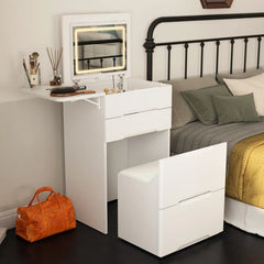 Julet 3 In 1 Vanity Desk With Flip Top Mirror And Foldable Sidetable