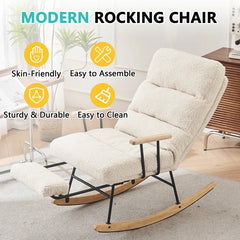 Xalurjun Contemporary Teddy Upholstered Rocking Chair with Adjustable Backrest