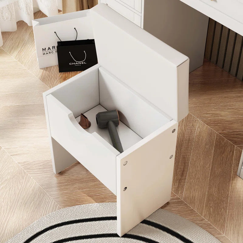 Valesper White Vanity Desk with Mirror Lights 5 Drawers 4 Cabinets Charging Station and Cushioned Stool