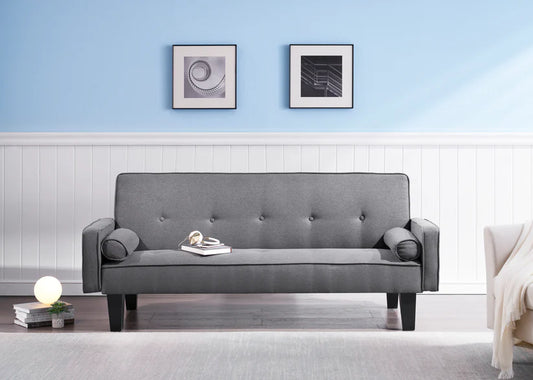 Noah Gray Convertible Sofa Bed with Two Matching Pillows With Stylish Multi-Function Seating