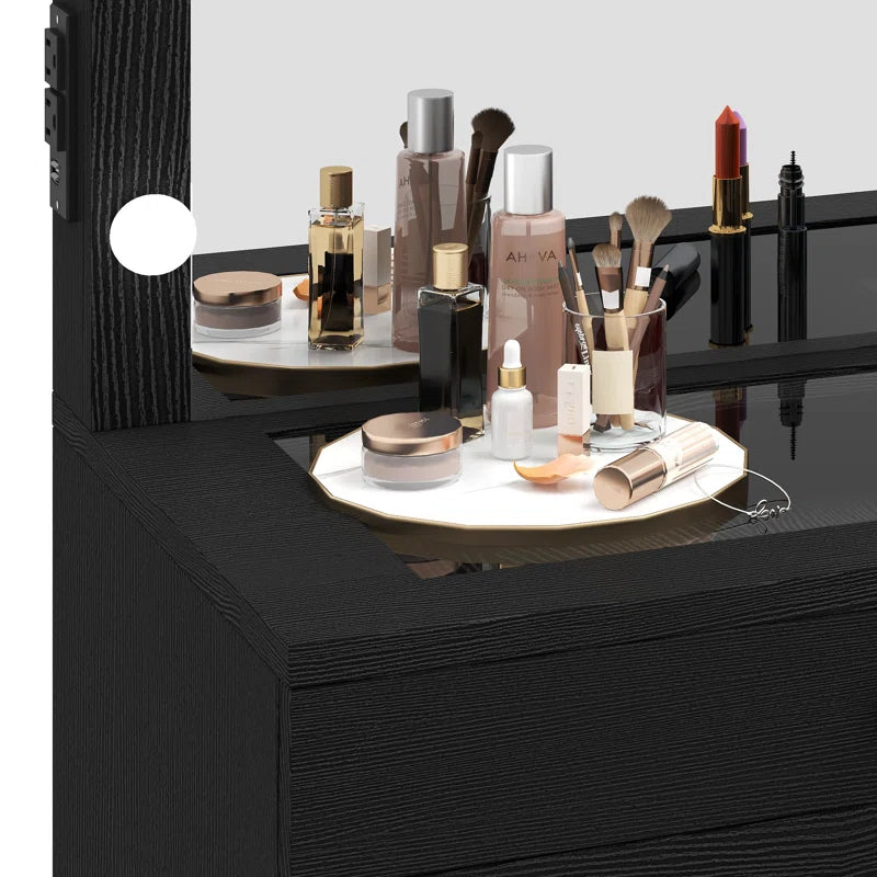 Wiolered Vanity Table Set With Lighted Mirror & Charging Station & Stool