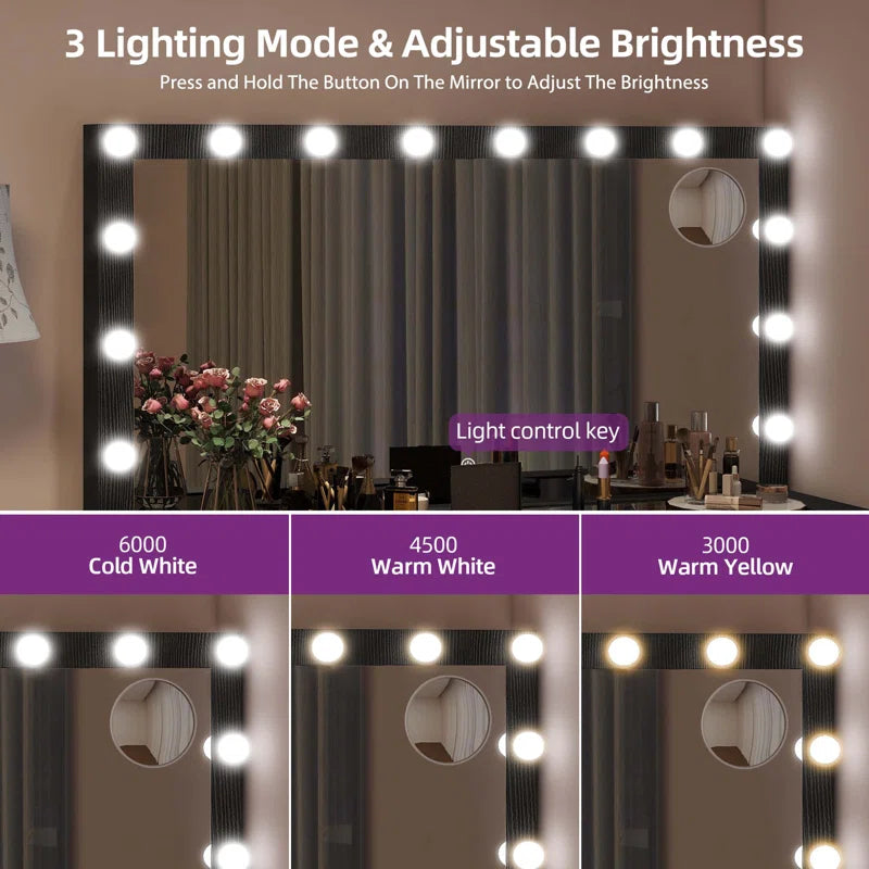 Wiolered Vanity Table Set With Lighted Mirror & Charging Station & Stool