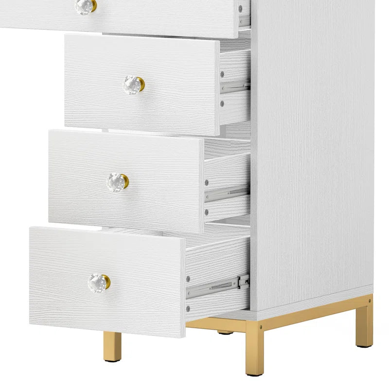 Wiolered Vanity Table Set With Lighted Mirror & Charging Station & Stool