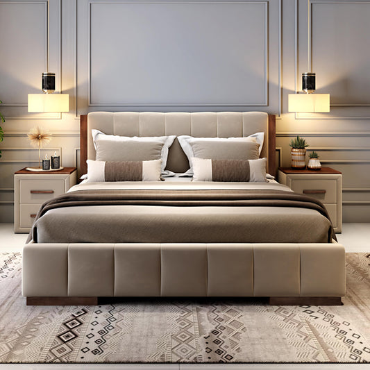 Buy Upholstered King/Queen Size Bed Online in Ivory Color - Wooden Bazar