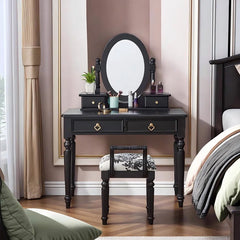 Anzyno Black Solid Wood Dressing Table with Stool